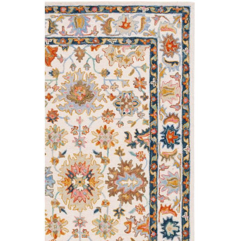 Fredericke Tufted Wool/Cotton Performance Oriental Rug in White/Blue/Yellow, Rectangle 6' x 9'