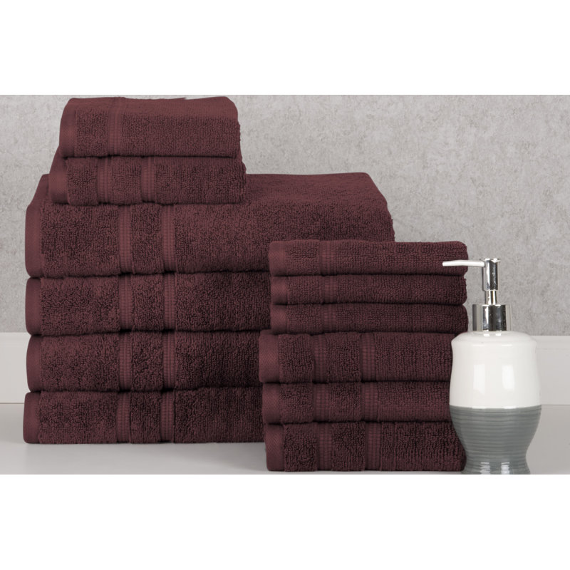 Bibb Home 12 Piece Zero Twist Standard Cotton Towel Set, Chocolate