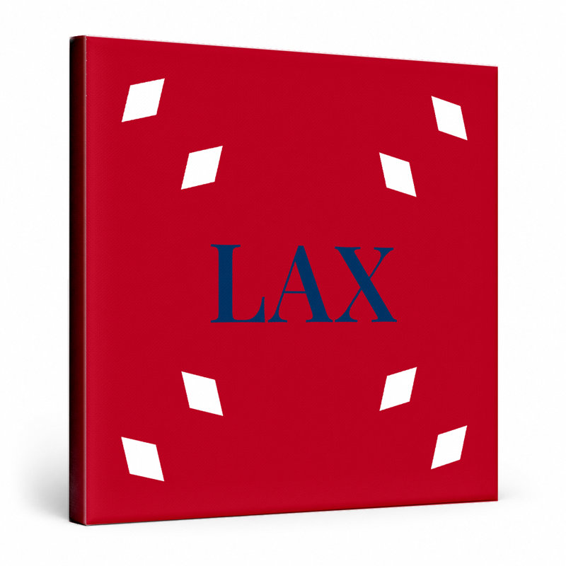LA Baseball City Colours Luxury Diamond Monogram — White Red Navy Blue — Canvas Wall Art, H 12 po x l 12 po