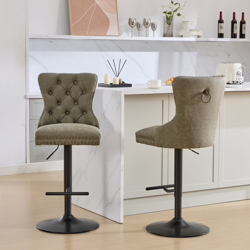 Moderne à hauteur réglable, dossier en cuir PU, confortable pour la cuisine familiale, 2 avec hauteur, 2 chaises, Noir