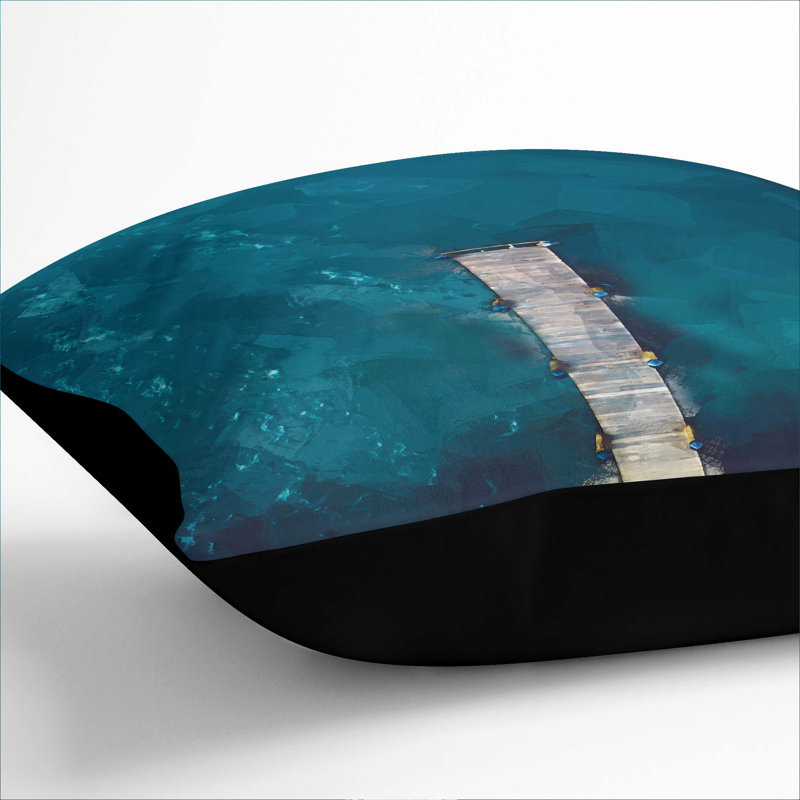 Boat Jetty In Marco Island In Abstract Square Throw Cushion, 40cm H x 40cm W x 15cm D, Black