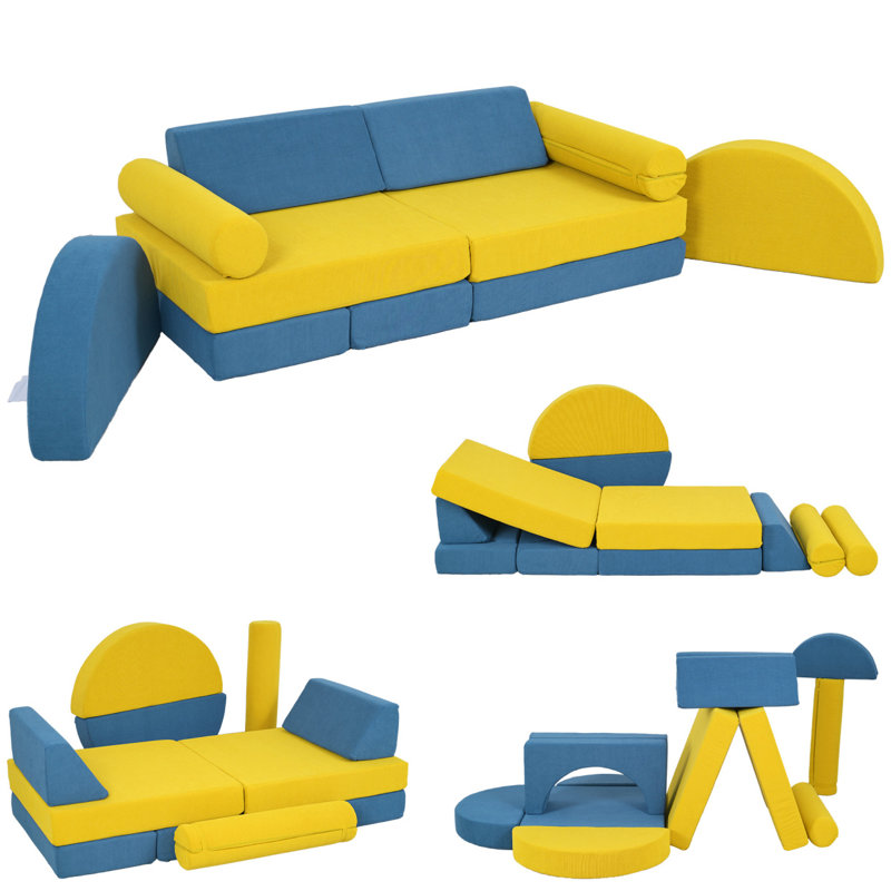Qaba Modular Kids Play Couch, 14 Piece Kids Couch, Child Sectional Sofa  Playing, Sitting & Sleeping, Convertible Foam Floor Cushions  Boys & Girls,