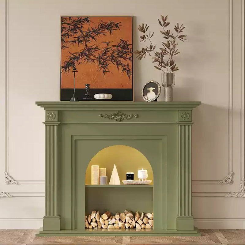 Green Solid Wood Electric Fireplace, 43.31" H x 39.37" W x 13.78" D