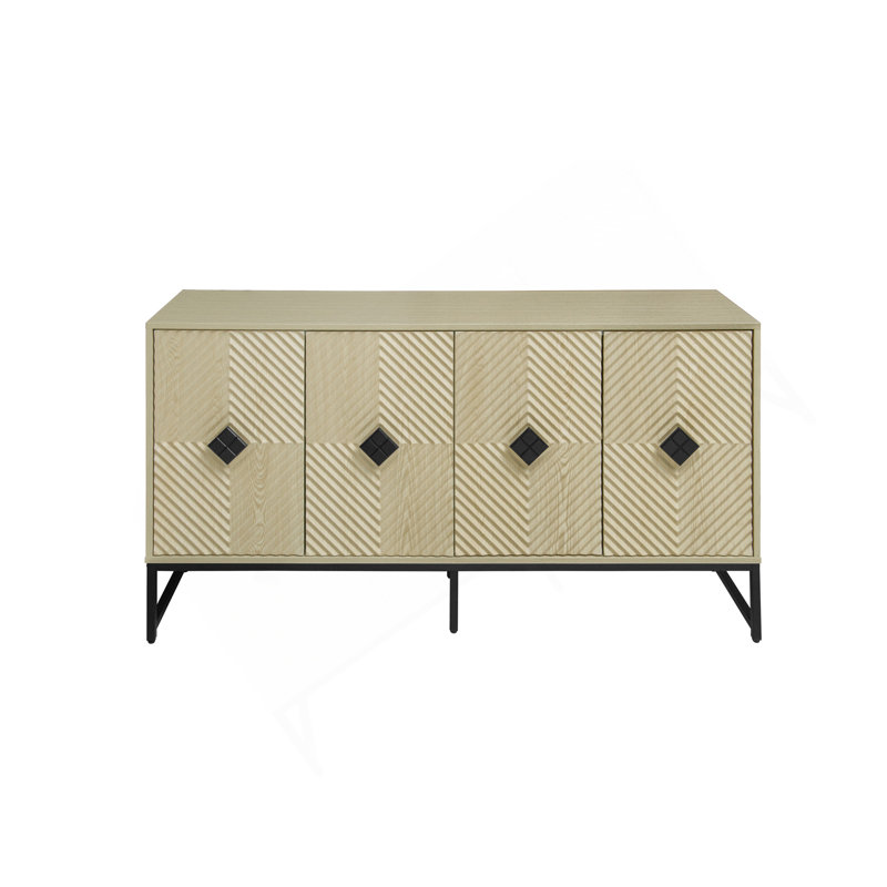 Buffet sculpté à 4 portes, armoire buffet avec rangement, armoire à café moderne avec tablette réglable pour le salon, la salle à manger et la cuisine