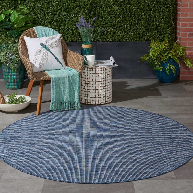 Lillehammer Solid Indoor/Outdoor Area Rug, Round 8', Navy Blue