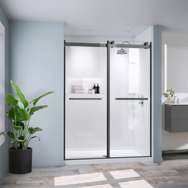 60" W x 74" H Frameless Double Sliding Walk-in Shower Door, Matte Black