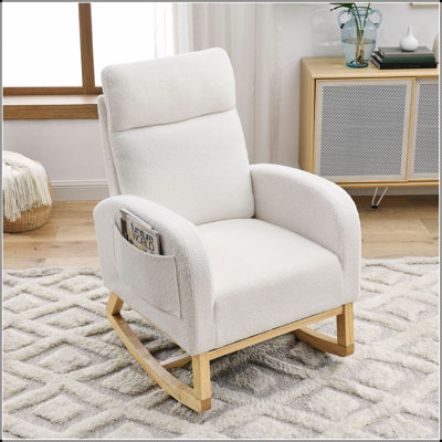 Fauteuil à bascule moderne avec accoudoirs de salon à dossier haut l 27,6 po et deux poches latérales