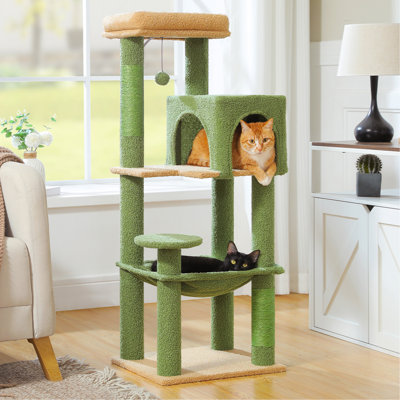 Arbre à chat 44,5 pouces robuste et confortable avec plusieurs niveaux et poteaux à griffer, parfait pour les félins actifs