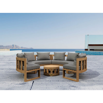 Circular Modular Teak 8 - Person Patio Conversation Sets with Sunbrella® Cushions