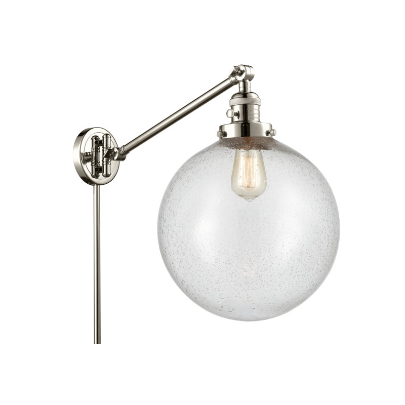 Bras articulé à 1 lumière à intensité variable Antsje, Grainé, Nickel poli, Ampoule incandescente 40 watts rétro