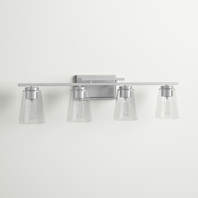 Satin Nickel 4-Light Dimmable Vanity Fixture with Clear Glass Shades
