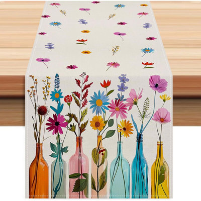 Table Runner - Multicolor, Spring Flowers, Indoor & Outdoor Table Décor