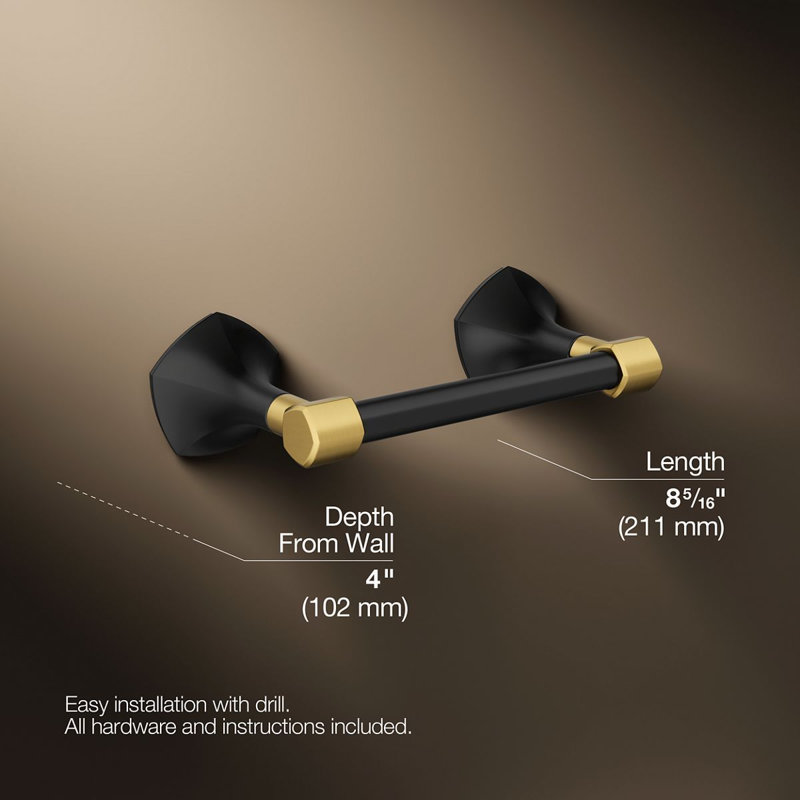 Occasion Pivoting Toilet Paper Holder, Matte Black/Gold