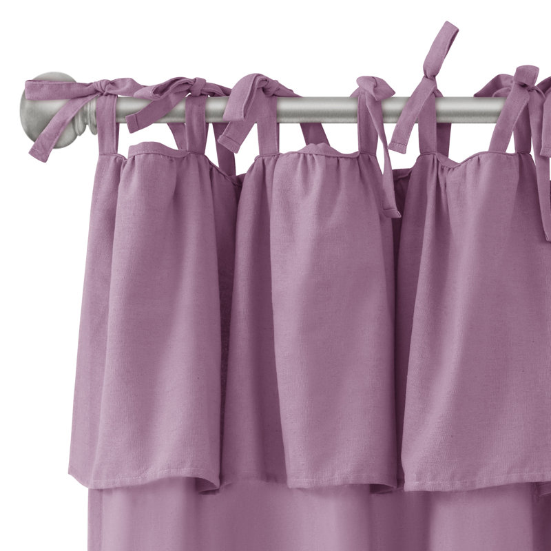 Recycled Cotton Blend Ruffle Tie-Top Curtain Pair, Bleached Mauve, 52" W x 96" L