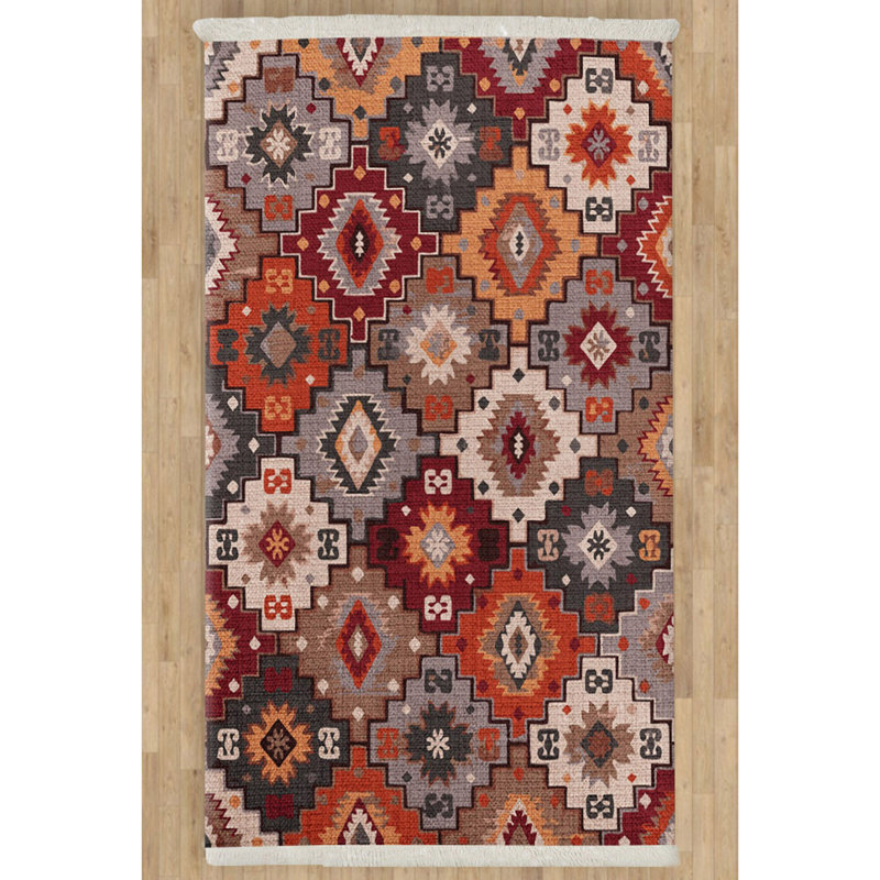 Tapis rectangulaire rouge / gris en polypropylène Kilim, Rectangle 2 pi 6 po x 4 pi 11 po