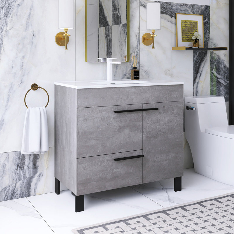 36 po Élégant meuble-lavabo sur pied avec lavabo en céramique