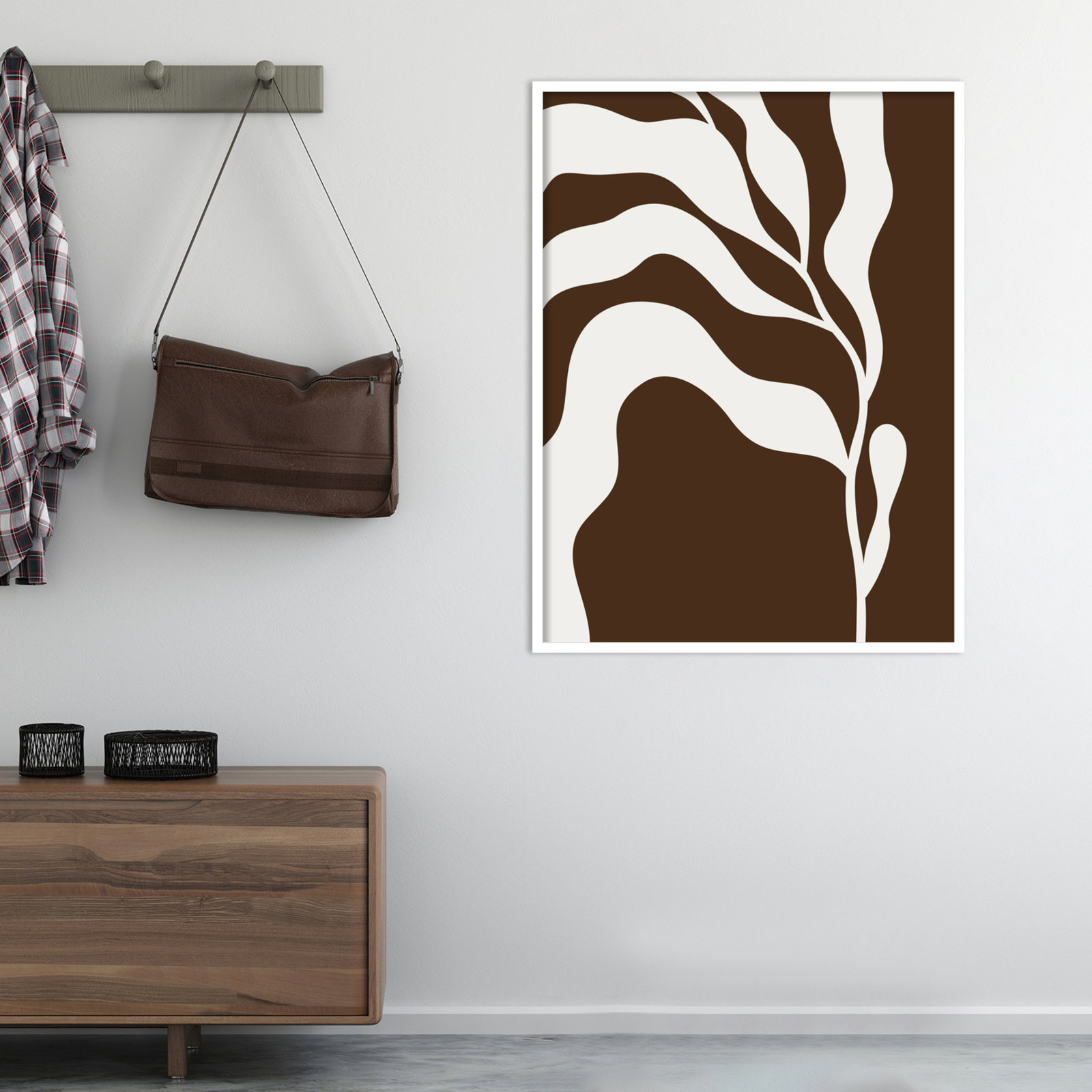 Retro Matisse Inspired Abstract Botanical 2 Brown, White, 41" H x 31" W x 1" D