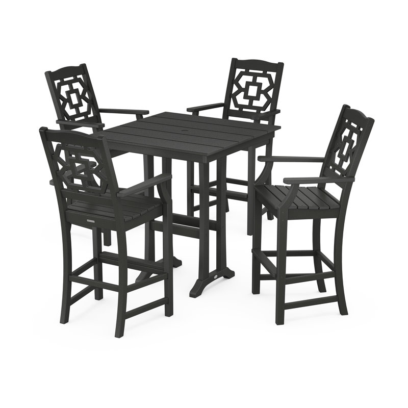 Ensemble repas pour 4 personnes avec table carrée Chinoiserie, Noir