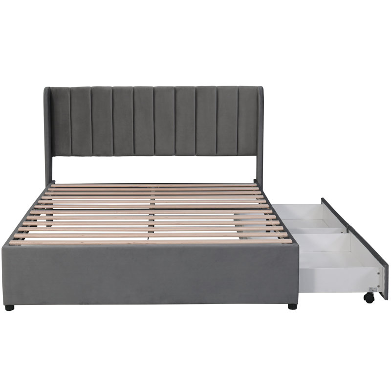 Aymon Upholstered Storage Bed, Grey, European Double (140 x 200cm)
