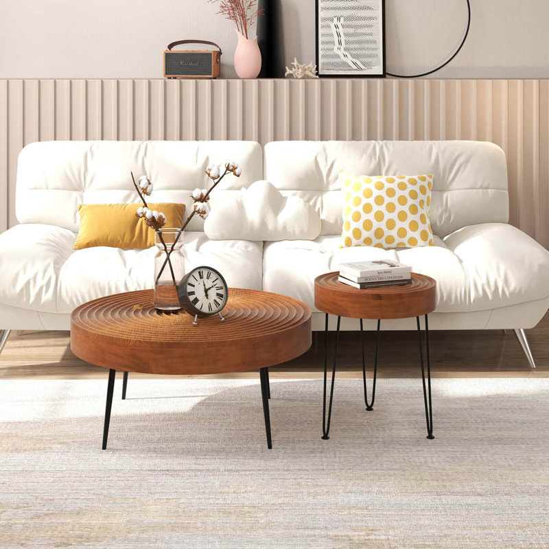 Farmhouse Round Coffee Table Set Of 2 End Table  For Living Room
