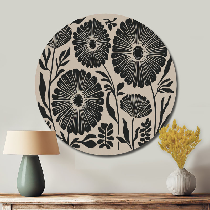Bleuet Meadows dans des tons de noir et de beige - Décoration murale en métal bleuet, L 29 po x H 29 po
