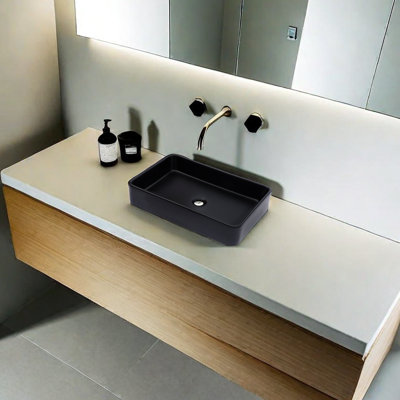 24"X16" White Ceramic Rectangular Vessel Bathroom Sink