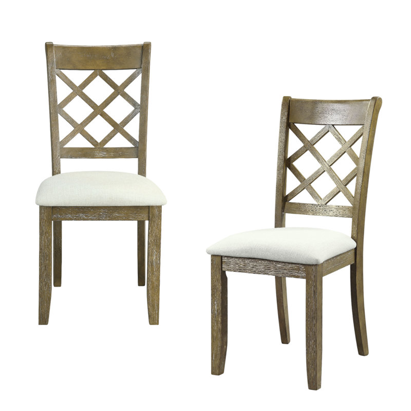 Ensemble de deux chaises d'appoint en lin beige et chêne à dossier croisé