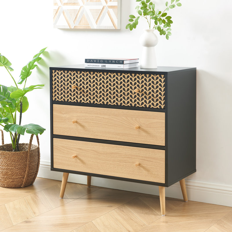 Ramah 78 cm W Chest of 3 Drawers, Black/Oak
