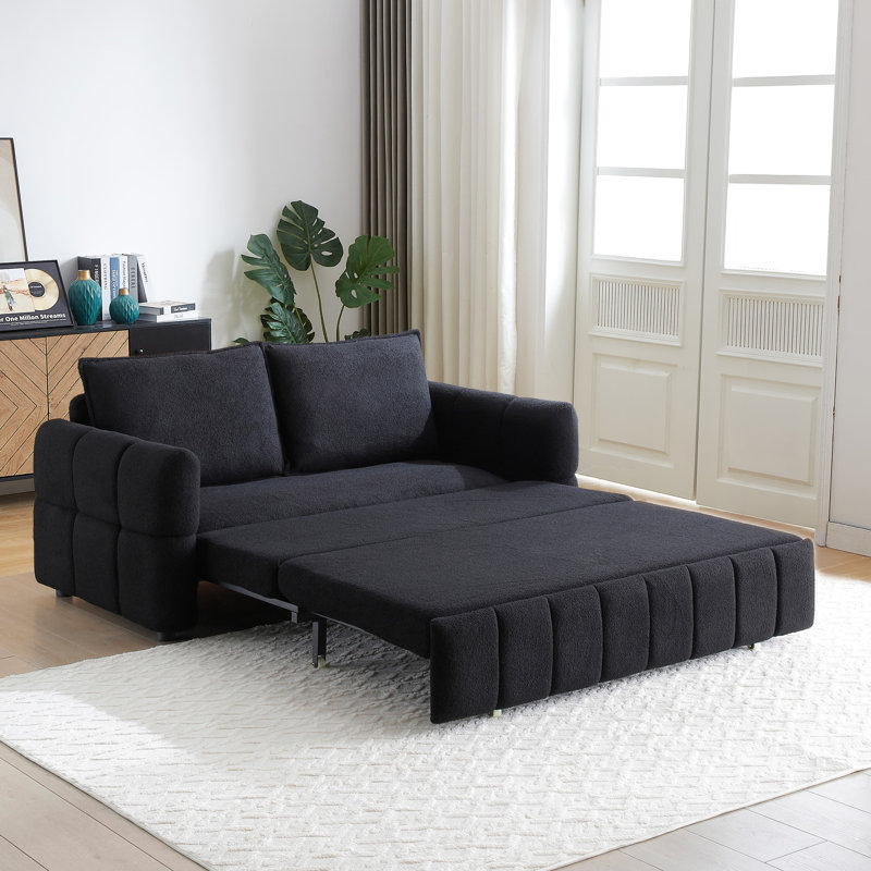 Munos Full Size Convertible Sleeper Sofa, 70" Pull Out Sofa Bed, Black