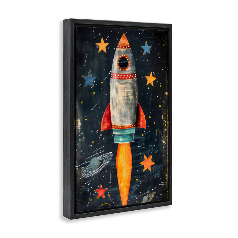 Blast Off Rocketship Floating Frame, design by Creative Studio, Jet Black Floater Frame, 25" H x 17" W
