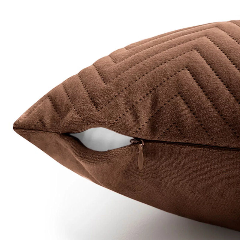 Luxury Chevron Embossed Quilted Pattern Velvet Cushion Cover Set (4-Pack) - Soft Throw Cushion Cover for Home Décor, Coffee