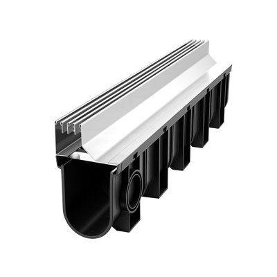 Trench Drain, 39.7 x 5.8 x 10.6 in, Linear Drainage Channel with Stainless Steel Grate, HDPE Channel Drain, Outdoor Drainage System for Driveway, Patio, Pool, Garden, Black & Silver