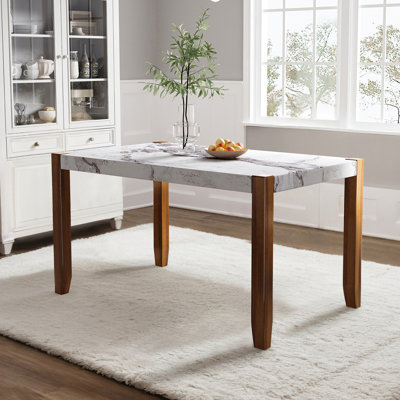 Table de salle à manger moderne de 118 cm (46,5 po), table rectangulaire de style faux marbre avec pattes robustes en bois