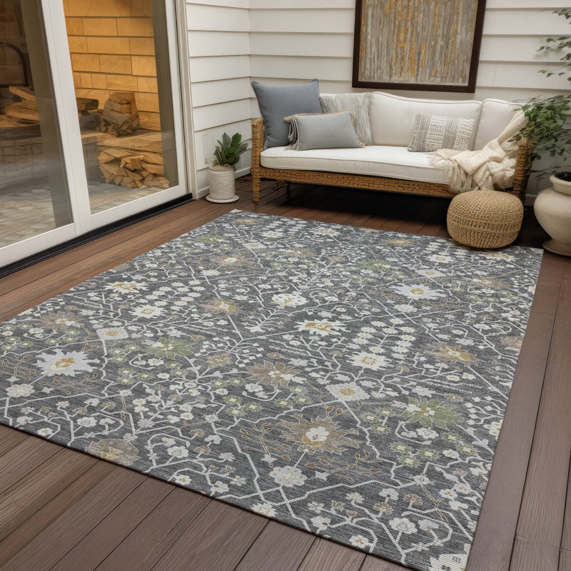 Tapis gris anthracite lavable intérieur / extérieur Elara , 9 pi x 12 pi