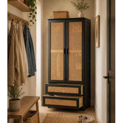 Armoire en rotin massif avec 2 tiroirs