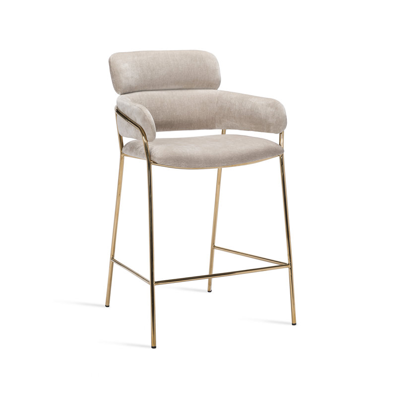 Luxurious Ocean Grey Chenille Counter Stool with Stainless Steel Frame
