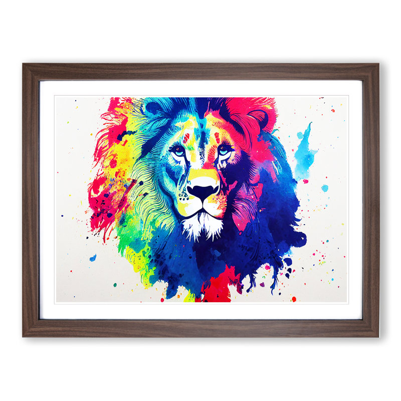 Colourful Lion Vol.3 Abstract - Print, Walnut Framed, 46cm H x 64cm W x 2cm D