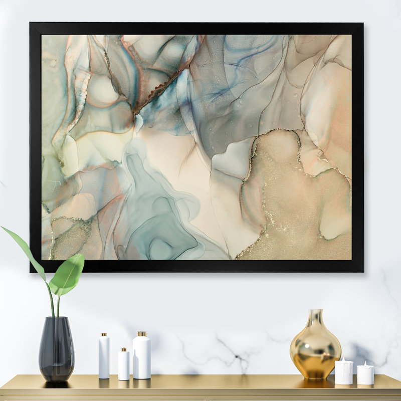«Gray Tender Liquide Art I», reproduction sur toile, H 12 po x l 20 po x P 1 po, Cadre noir