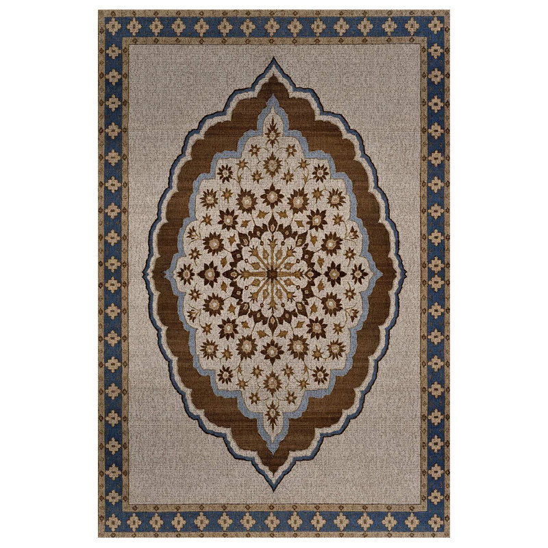 Isabel Collection Digital Print Cotton-Polyester Beige Brown Moroccan Rug, Runner 5'3" x 13'2"