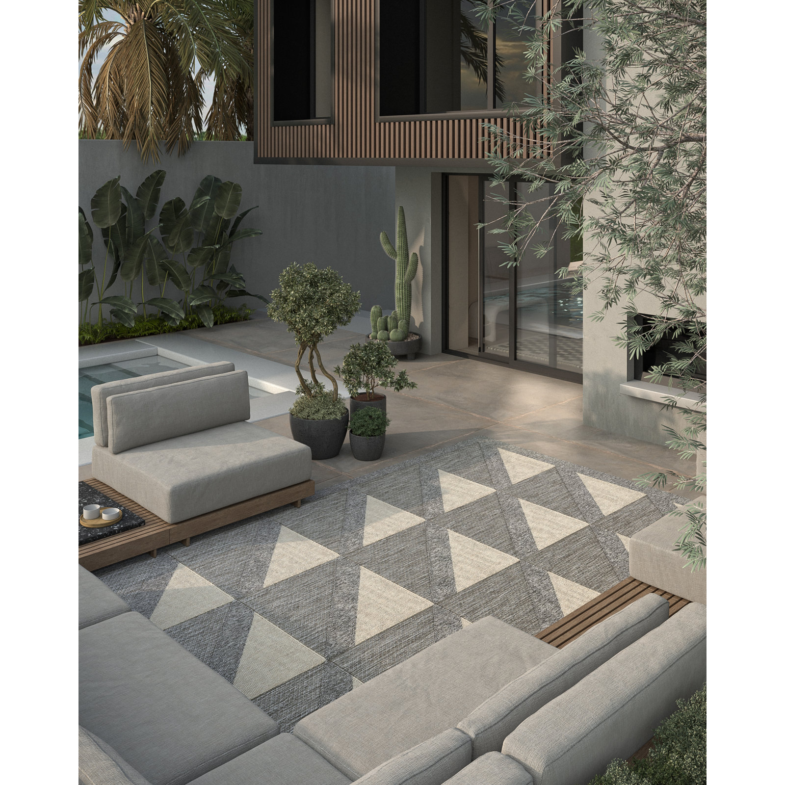 Trula Gray/Beige Indoor/Outdoor Rug, Rectangle 7'10" x 10'10"