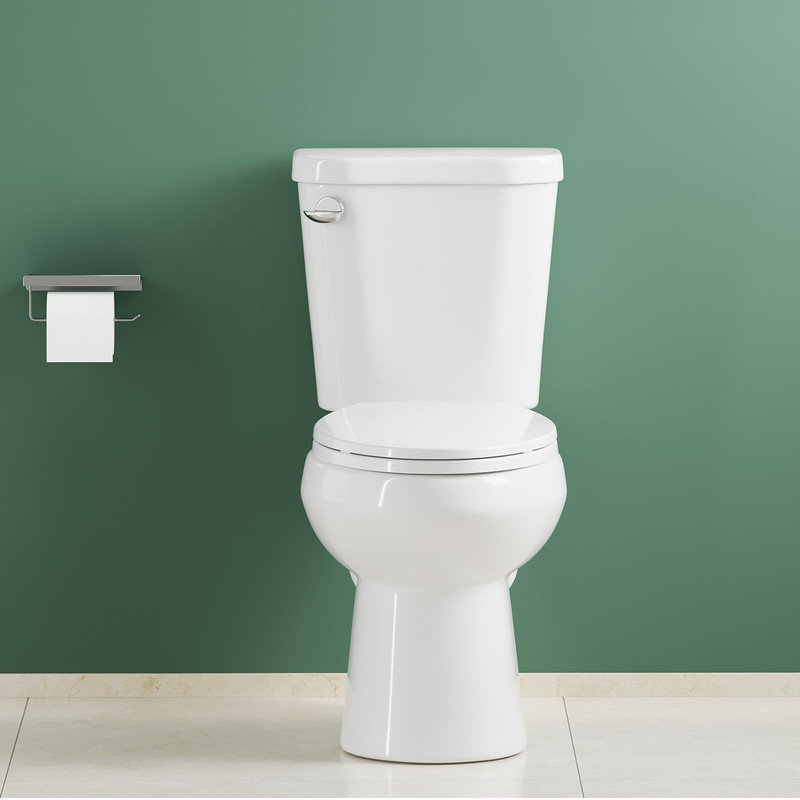 17" Elongated Two-Piece Toilet, Side Flush Handle, Soft-Close Seat, White, 12" Rough-In