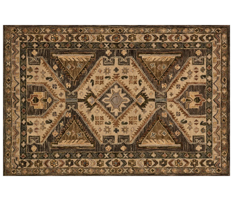 Tapis décoratif en laine tissé à la main oriental Braun, Rectangle 9 pi 3 po x 13 pi