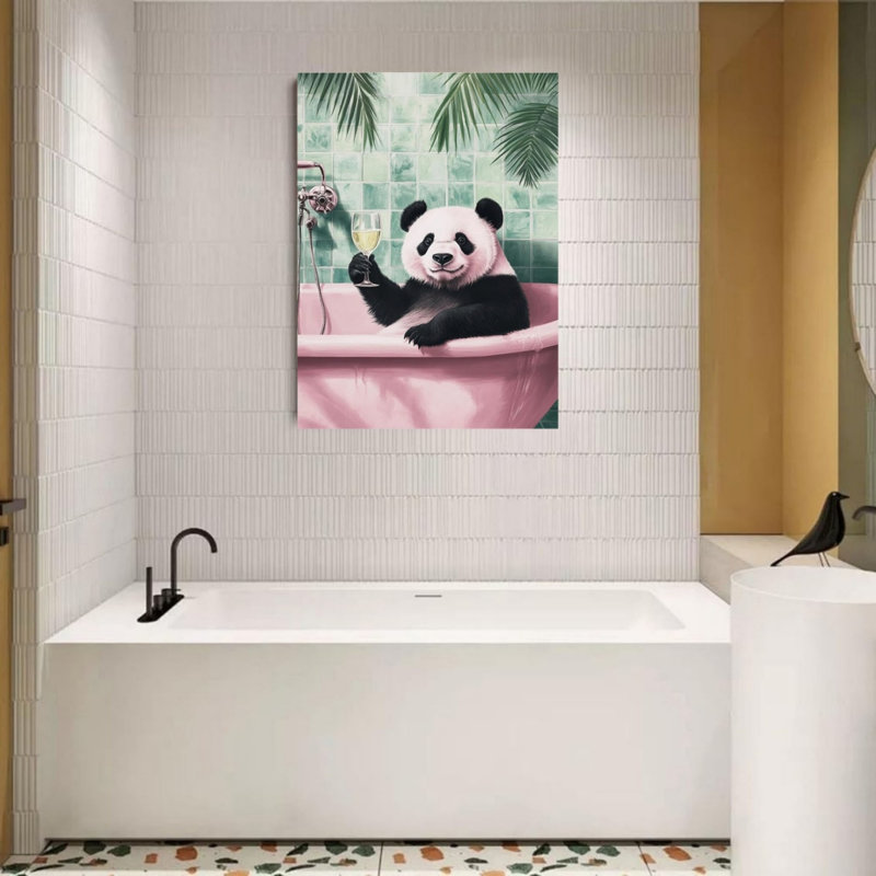 Alexnagavist Funny Panda In Bath Tub Unframed Canvas Wall Art 24" X 36 ...