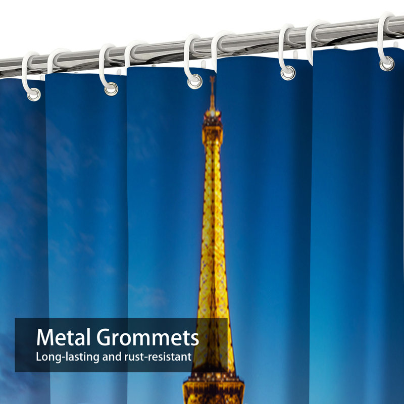 Rideau de douche Paris Paris Tour Eiffel avec 12 crochets, L 72 po x l 84 po