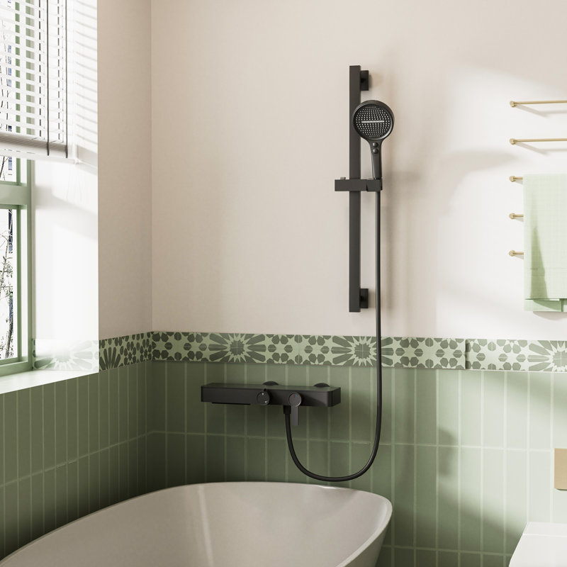 Bathroom Faucet Set With Round Handheld Shower, Matte Black
