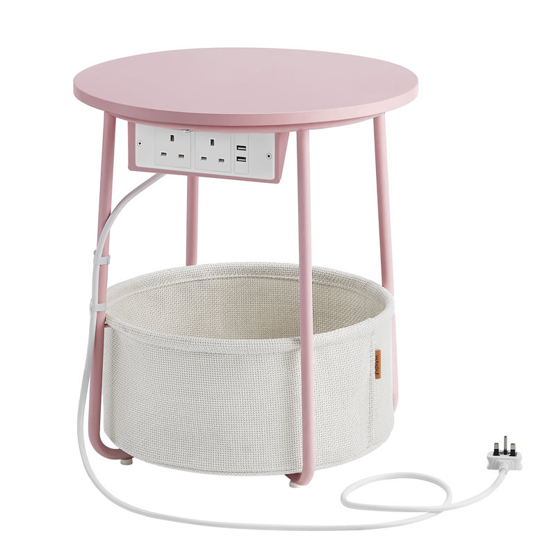 End Table with Built-In Outlets, Pink