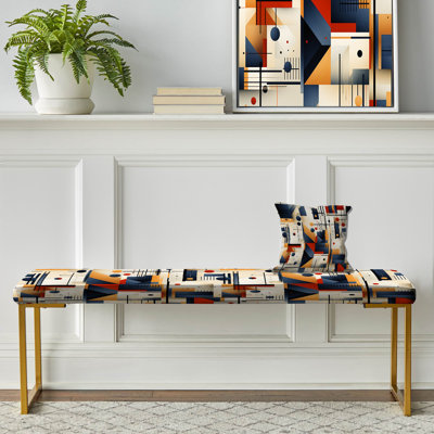 Dameko - Geometric Upholstered Gold Bench