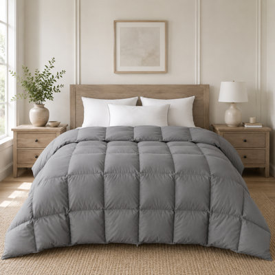Édredon en plumes de luxe luxueux, housse de couette en duvet de coton respirant toutes saisons avec boucles de coin, bourre 800 et poids léger, disponible en très grand lit et en gris