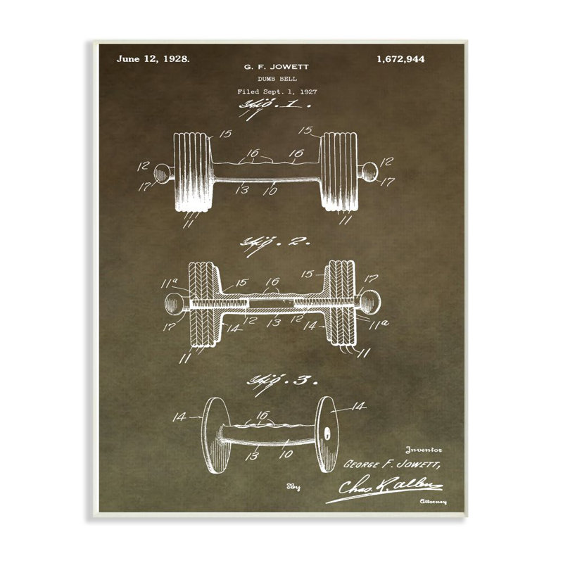 « brevet rétro haltères texture design », impression sur toile, Plaque en bois, H 18 po x l 12 po x P 0,5 po
