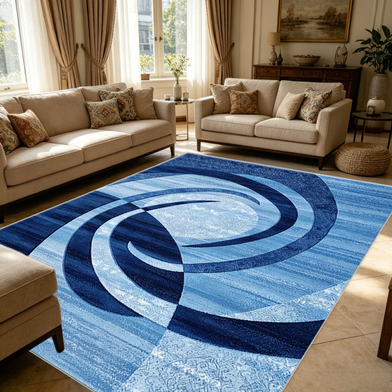 Blue Abstract Swirl area rugs for Living Room, Soft and Comfortable, Suitable for all seasons, easy to maintain, machine washable Indoor floor mat, Under Table Farmhouse suitable for Bedroom, Dining Room, Study, Patio, Balcony, Home Decor